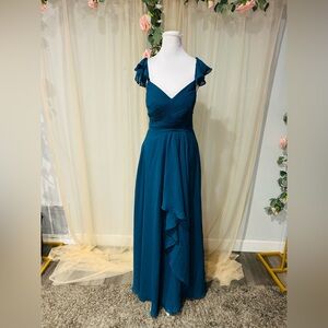 Chic Teal Maxi Dress with Ruffle Sleeves